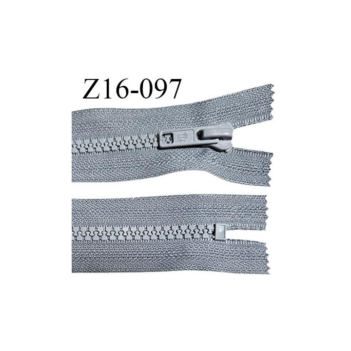 Fermeture zip moulée 16 cm séparable couleur gris largeur 3 cm zip nylon 16 cm largeur 6 mm prix au mètre