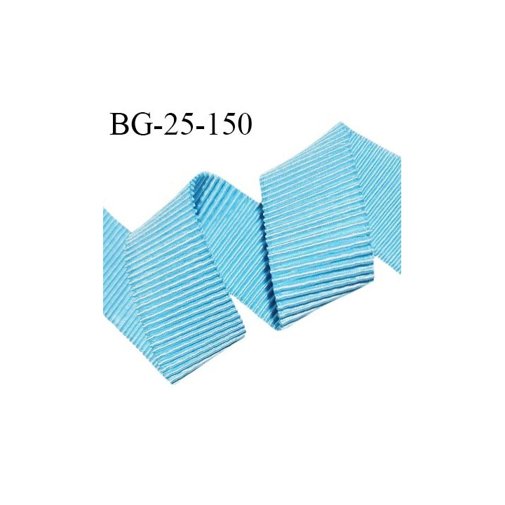 Ruban satin froncé légèrement élastiqué lingerie 25 mm haut de gamme couleur bleu largeur 25 mm très souple prix au mètre