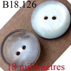 bouton 18 mm couleur gris et blanc opaque brillant en forme de coquille 2 trous diamètre 18 mm