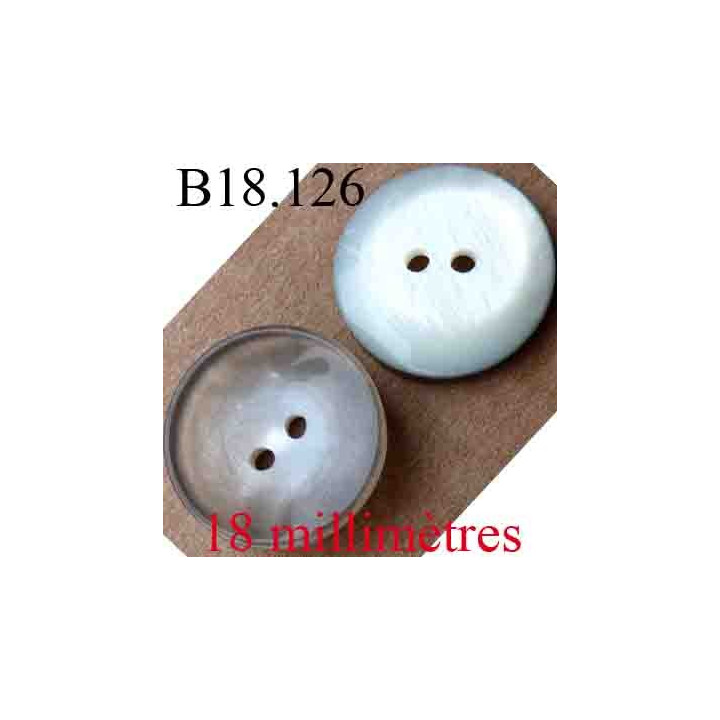 bouton 18 mm couleurgris et blanc opaque et bronze orangé brillant en forme de coquille 2 trous diamètre 18 mm