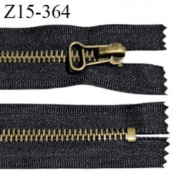 Fermeture zip 15 cm couleur noir non séparable largeur 3.5 cm glissière métal couleur laiton largeur 6 mm