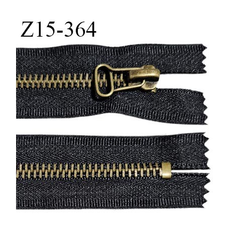 Fermeture zip 15 cm couleur noir non séparable largeur 3.5 cm glissière métal couleur laiton largeur 6 mm