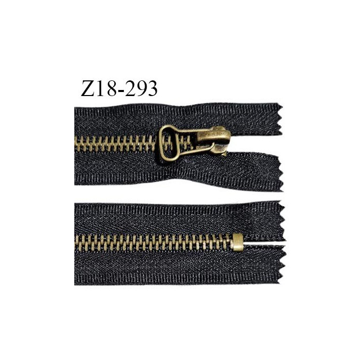 Fermeture zip 18 cm couleur noir non séparable largeur 3.5 cm glissière métal couleur laiton largeur 6 mm longueur 18 cm