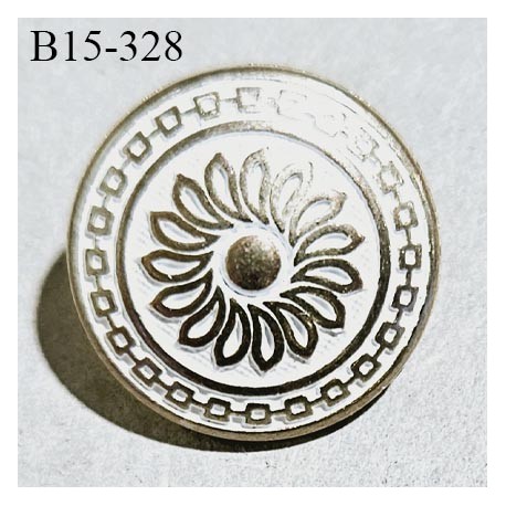 Bouton 15 mm en métal couleur or et blanc avec motif diamètre 15 mm épaisseur 1.5 mm prix à l'unité