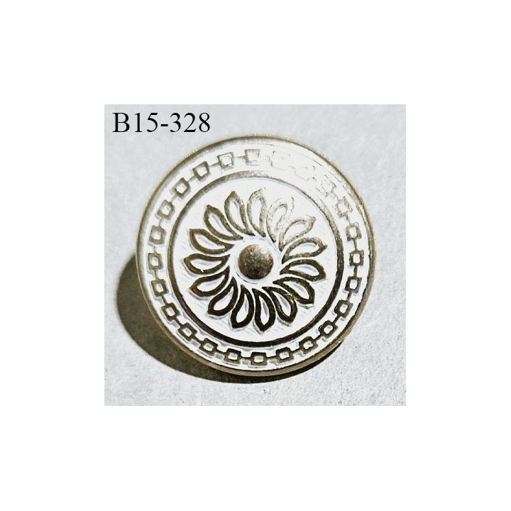 Bouton 15 mm en métal couleur or et blanc avec motif diamètre 15 mm épaisseur 1.5 mm prix à l'unité