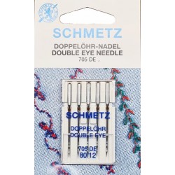 Aiguille schmetz 80/12 DOUBLE EYE NEEDLE  705 DE 80/12  la boite de 5 aiguilles