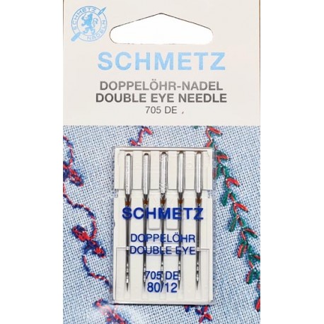 Aiguille schmetz 80/12 DOUBLE EYE NEEDLE  705 DE 80/12  la boite de 5 aiguilles