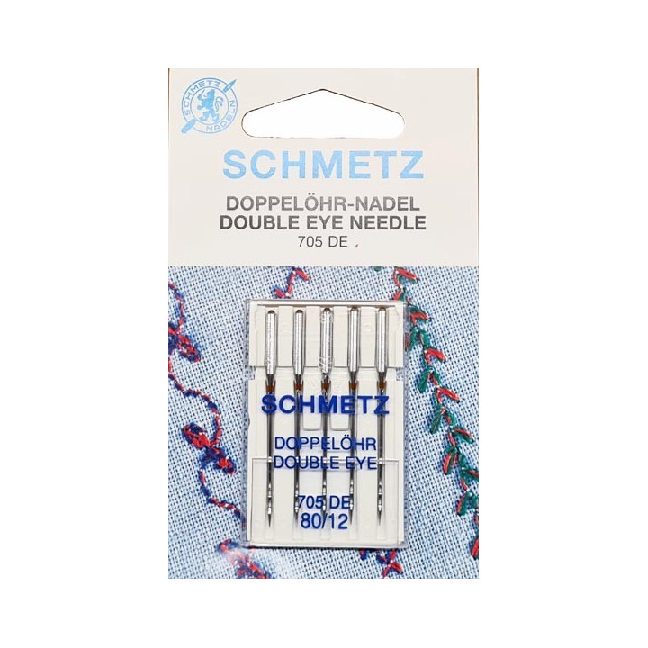 Aiguille schmetz 80/12 DOUBLE EYE NEEDLE  705 DE 80/12  la boite de 5 aiguilles