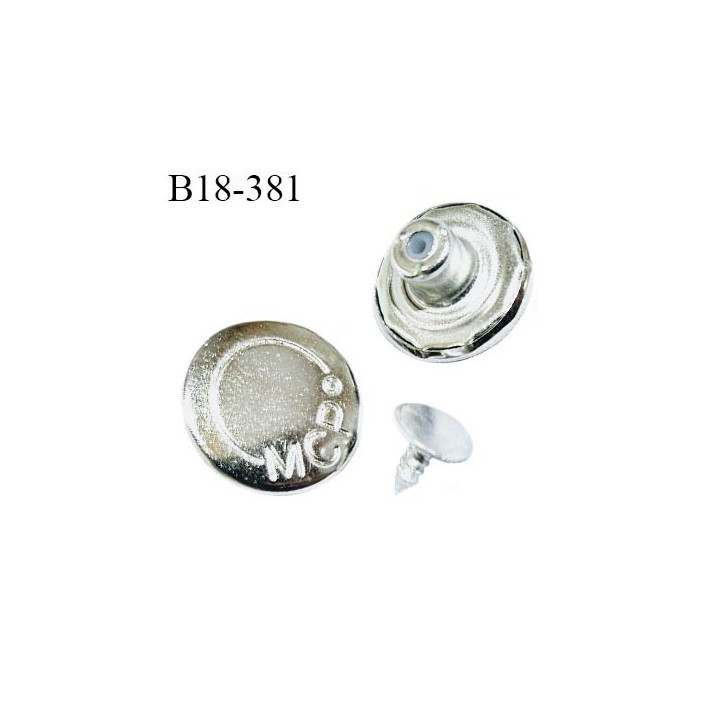 Bouton jean 18 mm en métal couleur argent avec inscription MCP diamètre 18 mm épaisseur 2.5 mm fourni avec le clou