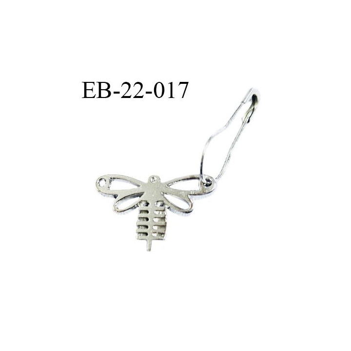 Décor épingle en métal couleur argent motif libellule Brocéliande largeur 22 mm hauteur 14 mm épaisseur 2 mm avec une épingle