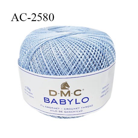 Pelote de fil à crochet fin DMC Babylo 100% coton couleur bleu ciel grosseur 30 pour crochet de 1 à 1,25 mm prix pour une pelote