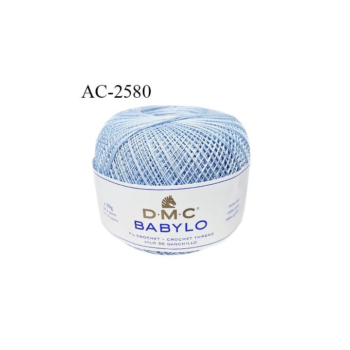 Pelote de fil à crochet fin DMC Babylo 100% coton couleur bleu ciel grosseur 30 pour crochet de 1 à 1,25 mm prix pour une pelote
