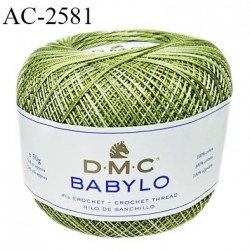 Pelote de fil à crochet fin DMC Babylo 100% coton couleur vert en dégradé grosseur 20 pour crochet de 1,25 à 1,50 mm