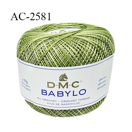 Pelote de fil à crochet fin DMC Babylo 100% coton couleur vert grosseur 20 pour crochet de 1,25 à 1,50 mm prix pour une pelote