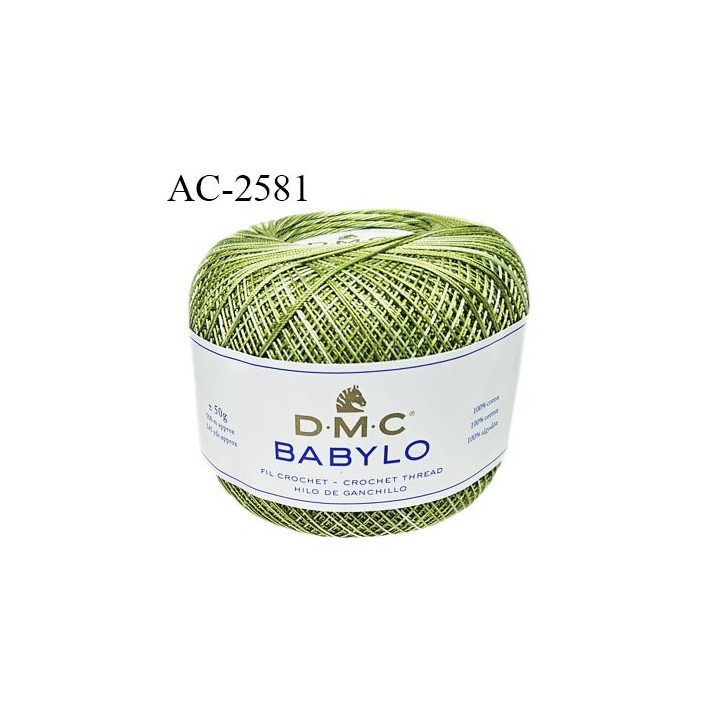 Pelote de fil à crochet fin DMC Babylo 100% coton couleur vert grosseur 20 pour crochet de 1,25 à 1,50 mm prix pour une pelote