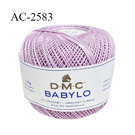 Pelote de fil à crochet fin DMC Babylo 100% coton couleur parme lilas grosseur 10 pour crochet de 1,5 à 1,75 mm