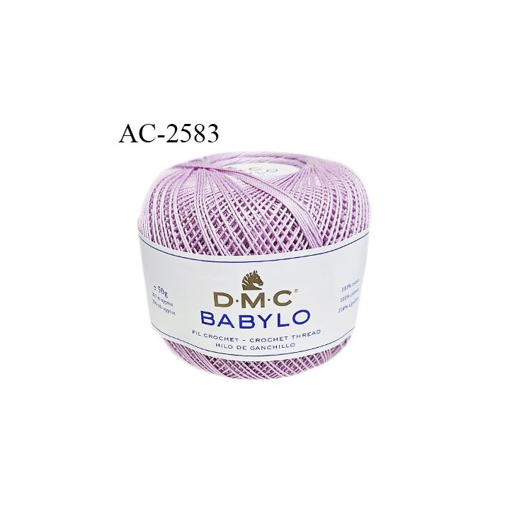 Pelote de fil à crochet fin DMC Babylo 100% coton couleur parme lilas grosseur 10 pour crochet de 1,5 à 1,75 mm