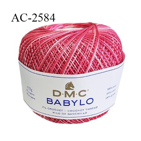 Pelote de fil à crochet fin DMC Babylo 100% coton couleur rose en dégradé grosseur 10 pour crochet de 1,5 à 1,75 mm