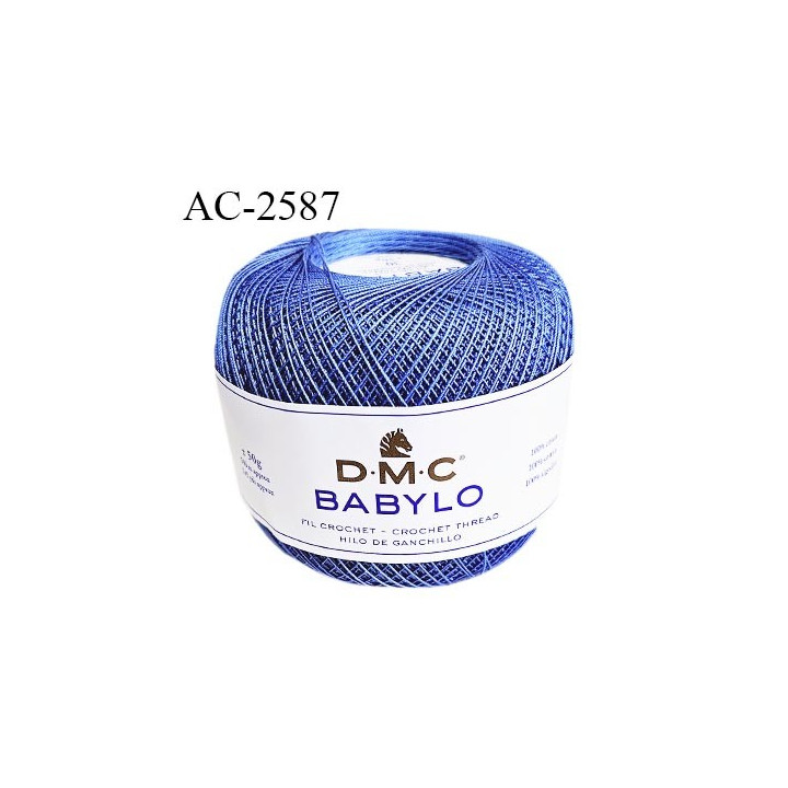 Pelote de fil à crochet fin DMC Babylo 100% coton couleur bleu grosseur 30 pour crochet de 1 à 1,25 mm prix pour une pelote