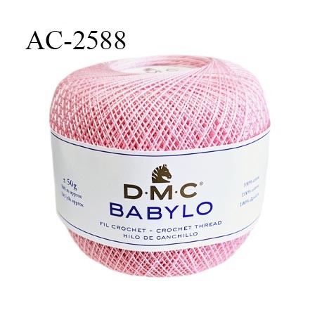 Pelote de fil à crochet fin DMC Babylo 100% coton couleur rose grosseur 30 pour crochet de 1 à 1,25 mm prix pour une pelote