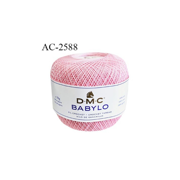 Pelote de fil à crochet fin DMC Babylo 100% coton couleur rose grosseur 30 pour crochet de 1 à 1,25 mm prix pour une pelote