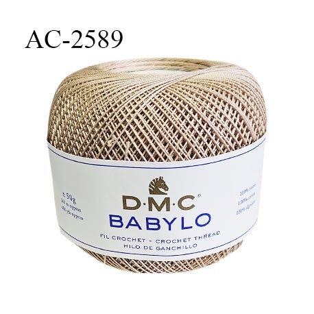 Pelote de fil à crochet fin DMC Babylo 100% coton couleur beige foncé grosseur 20 pour crochet de 1,25 à 1,50 mm