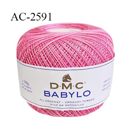 Pelote de fil à crochet fin DMC Babylo 100% coton couleur rose grosseur 20 pour crochet de 1,25 à 1,50 mm prix pour une pelote