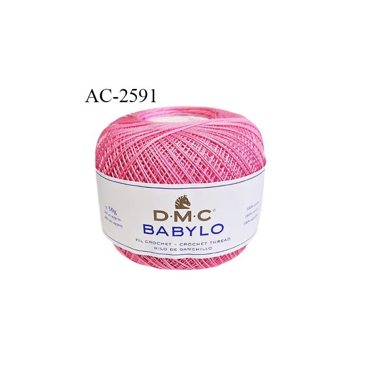 Pelote de fil à crochet fin DMC Babylo 100% coton couleur rose grosseur 20 pour crochet de 1,25 à 1,50 mm prix pour une pelote