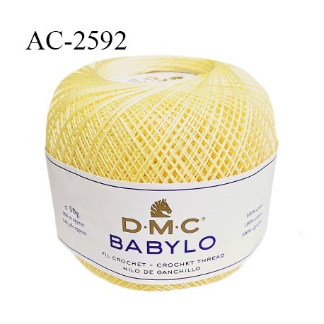 Pelote de fil à crochet fin DMC Babylo 100% coton couleur jaune pastel grosseur 30 pour crochet de 1 à 1,25 mm