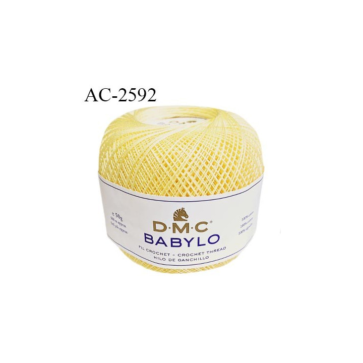 Pelote de fil à crochet fin DMC Babylo 100% coton couleur jaune pastel grosseur 30 pour crochet de 1 à 1,25 mm