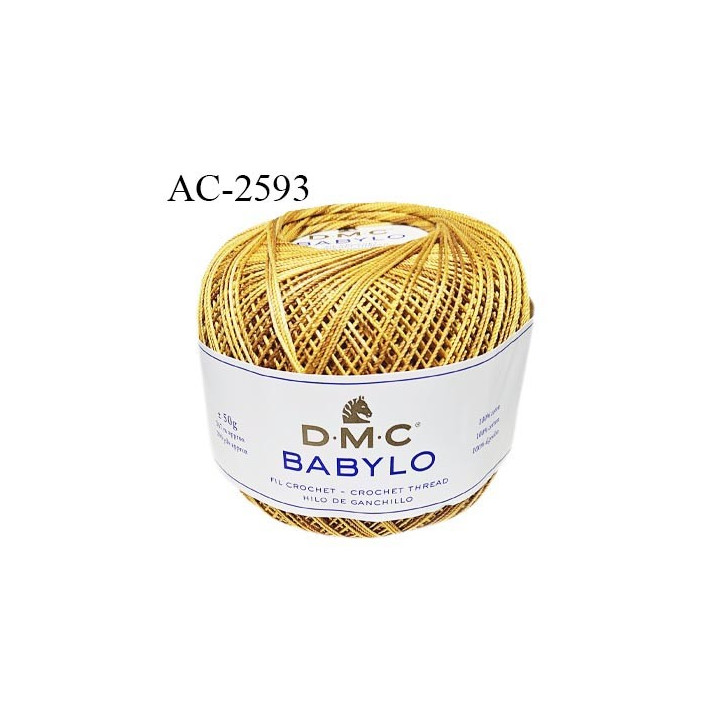 Pelote de fil à crochet fin DMC Babylo 100% coton couleur jaune ocre grosseur 20 pour crochet de 1,25 à 1,50 mm
