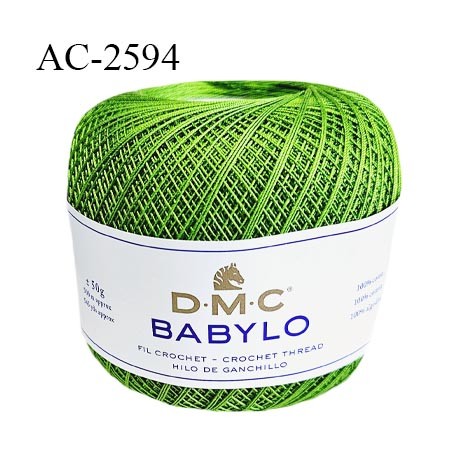 Pelote de fil à crochet fin DMC Babylo 100% coton couleur vert grosseur 30 pour crochet de 1 à 1,25 mm prix pour une pelote