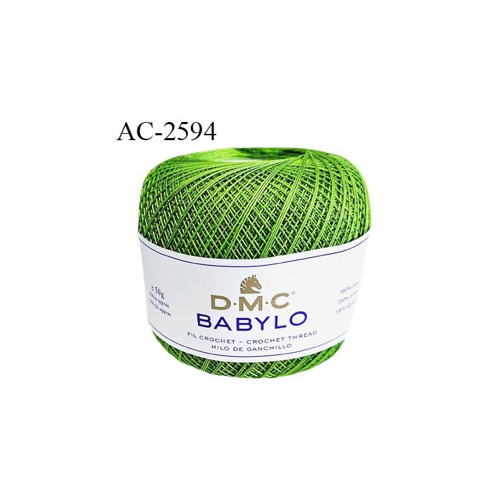Pelote de fil à crochet fin DMC Babylo 100% coton couleur vert grosseur 30 pour crochet de 1 à 1,25 mm prix pour une pelote