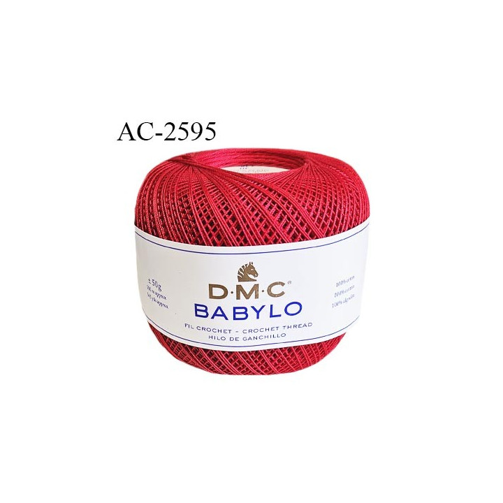 Pelote de fil à crochet fin DMC Babylo 100% coton couleur rouge grosseur 30 pour crochet de 1 à 1,25 mm prix pour une pelote