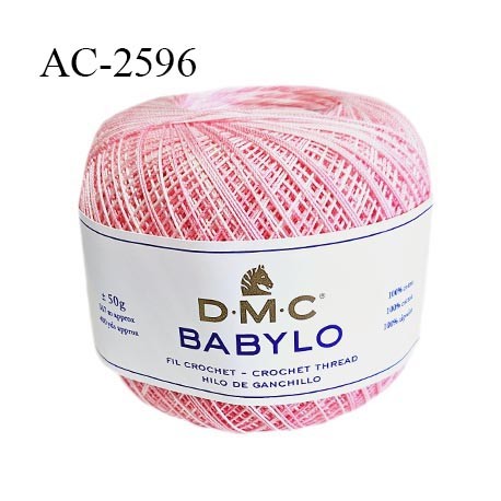 Pelote de fil à crochet fin DMC Babylo 100% coton couleur rose en dégradé grosseur 10 pour crochet de 1,5 à 1,75 mm