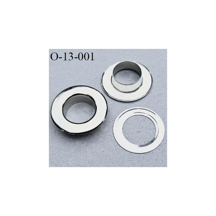 Oeillet en métal couleur acier blanc diamètre extérieur 25 mm diamètre intérieur 13 mm hauteur 7 mm