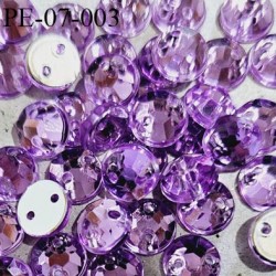 Perle strass sequin décor ornement à coudre couleur violet à facettes avec 2 trous diamètre 7 mm épaisseur 2.5 mm