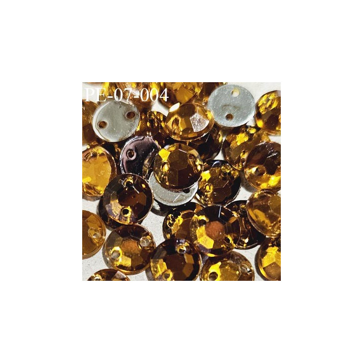 Perle strass sequin décor ornement à coudre avec 2 trous couleur ambre à facettes diamètre 7 mm épaisseur 2.5 mm prix à l'unité