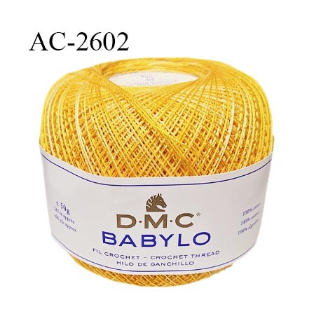 Pelote de fil à crochet fin DMC Babylo 100% coton couleur jaune orangé grosseur 20 prix pour une pelote