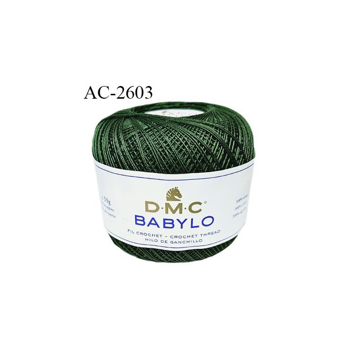 Pelote de fil à crochet fin DMC Babylo 100% coton couleur vert sapin grosseur 30 prix pour une pelote