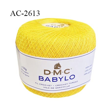 Pelote de fil à crochet fin DMC Babylo 100% coton couleur jaune grosseur 30 pour crochet de 1 à 1,25 mm prix pour une pelote