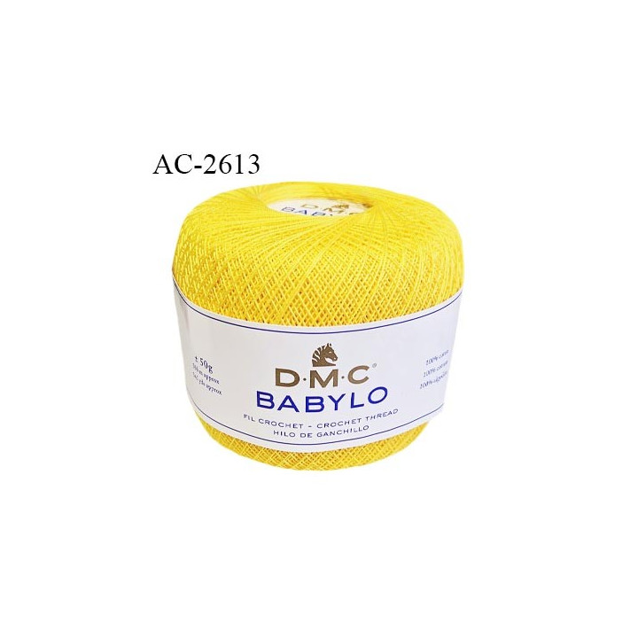 Pelote de fil à crochet fin DMC Babylo 100% coton couleur jaune grosseur 30 pour crochet de 1 à 1,25 mm prix pour une pelote