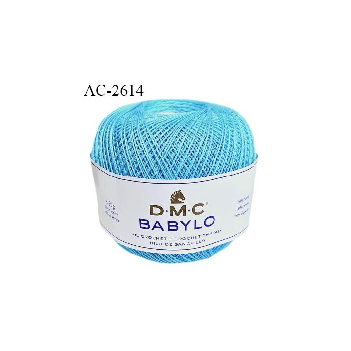 Pelote de fil à crochet fin DMC Babylo 100% coton couleur bleu grosseur 20 pour crochet de 1,25 à 1,50 mm prix pour une pelote