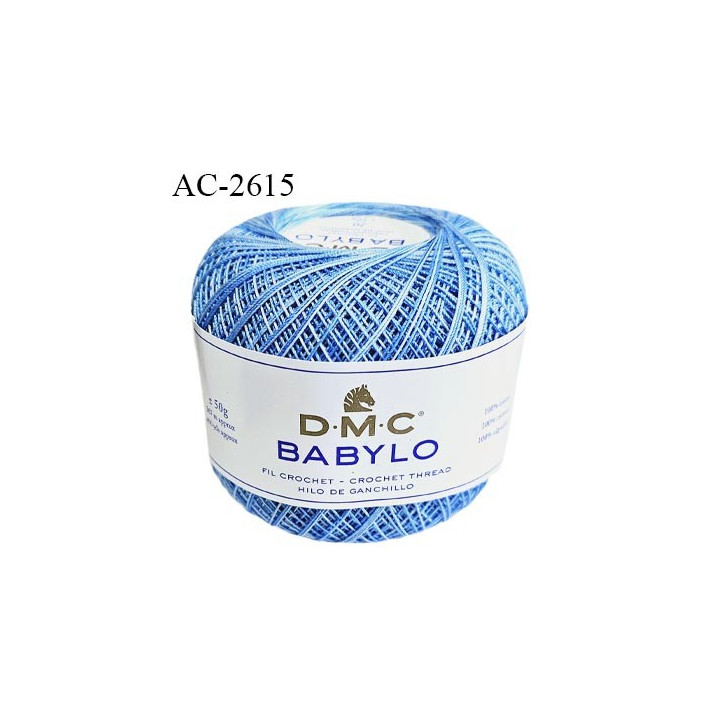 Pelote de fil à crochet fin DMC Babylo 100% coton couleur bleu ciel en dégradé grosseur 20 pour crochet de 1,25 à 1,50 mm