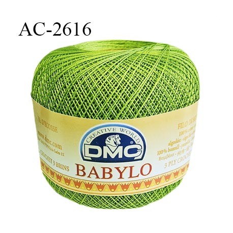 Pelote de fil à crochet fin DMC Babylo 100% coton couleur vert grosseur 30 pour crochet de 1 à 1,25 mm prix pour une pelote