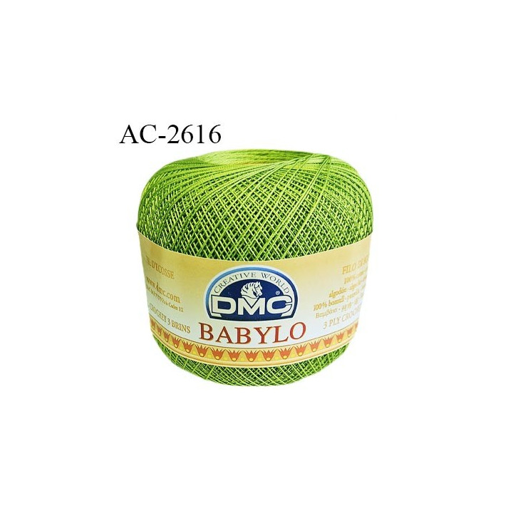 Pelote de fil à crochet fin DMC Babylo 100% coton couleur vert grosseur 30 pour crochet de 1 à 1,25 mm prix pour une pelote