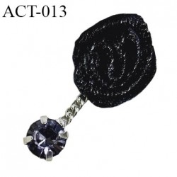 Accessoire décor ornement lingerie 10 mm haut de gamme fleur en satin couleur noir avec un pendentif strass violet largeur 10 mm