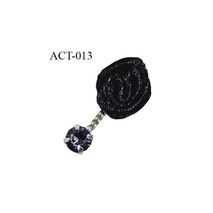 Noeud lingerie 10 mm haut de gamme fleur en satin couleur noir avec un pendentif strass violet largeur 10 mm hauteur 20 mm