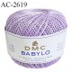 Pelote de fil à crochet fin DMC Babylo 100% coton couleur parme grosseur 20 pour crochet de 1,25 à 1,50 mm prix pour une pelote