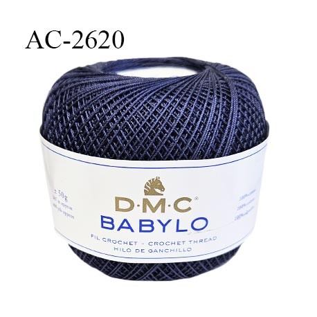 Pelote de fil à crochet fin DMC Babylo 100% coton couleur bleu marine grosseur 20 pour crochet de 1,25 à 1,50 mm